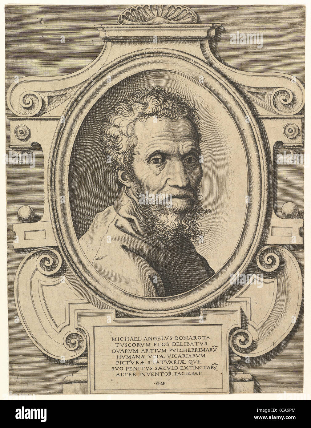 Portrait of Michelangelo, Engraved by Giorgio Ghisi, after 1564 Stock Photo