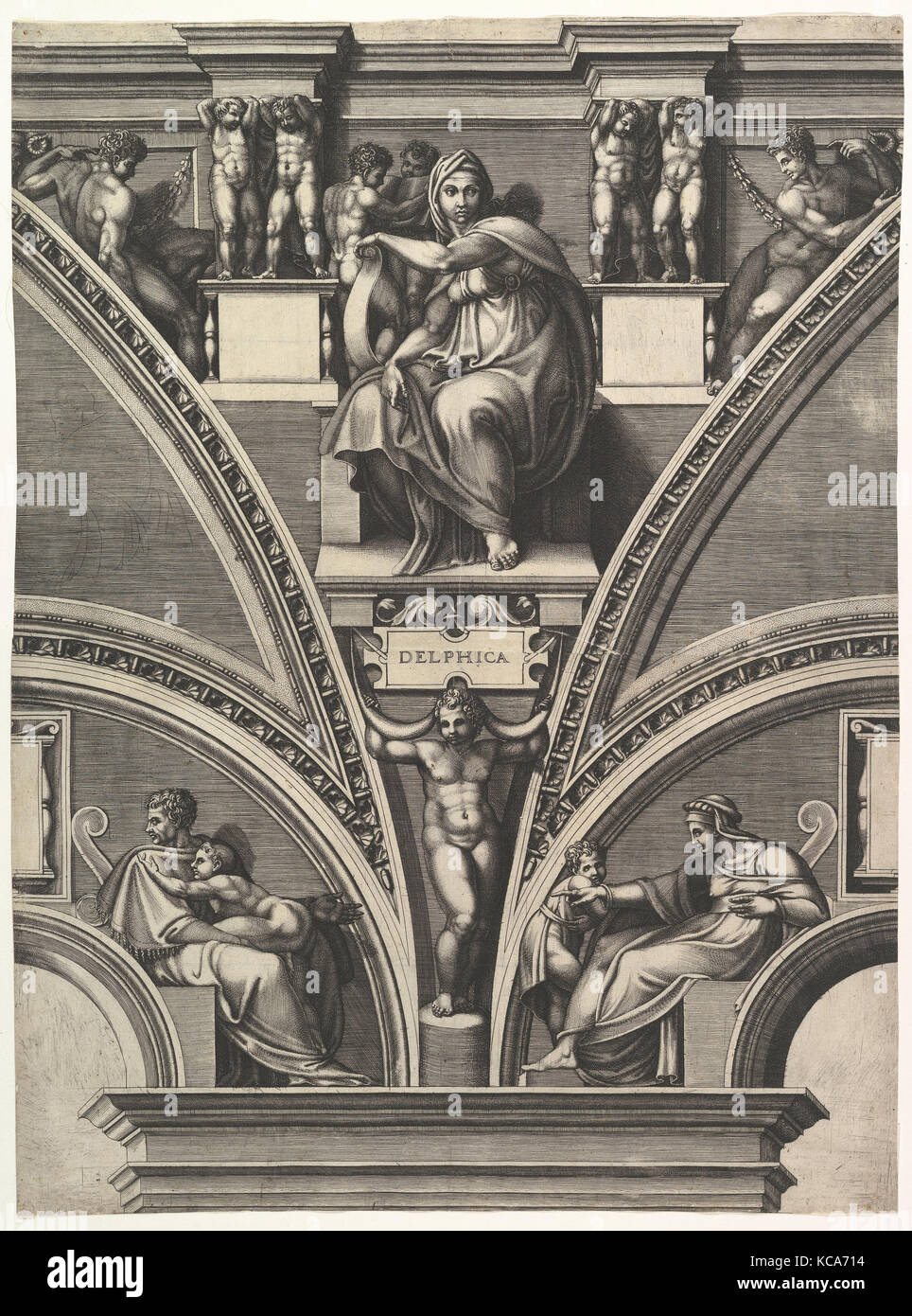 The Delphic Sibyl; from the series of Prophets and Sibyls in the Sistine Chapel, Engraved by Giorgio Ghisi, 1570–75 Stock Photo