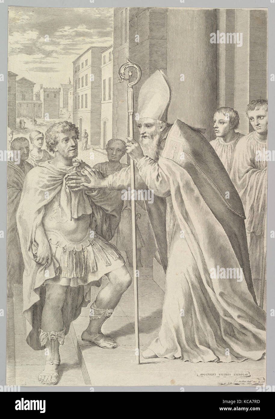 St. Ambrose, Archbishop of Milan, Turning Back Emperor Theodosius, Claude Mellan, 1681 Stock Photo