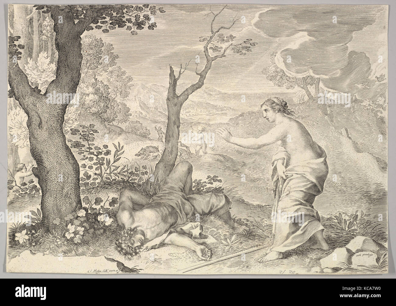 Death of Adonis, Engraving; fourth state of four (BN), sheet: 8 7/16 x 12 in. (21.5 x 30.5 cm), Prints, Claude Mellan (French Stock Photo