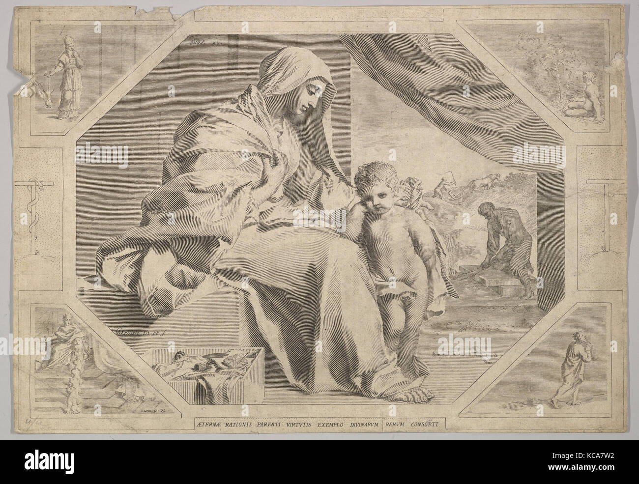 Holy Family, Engraving; fourth state of four (BN), sheet: 9 1/2 x 13 5/8 in. (24.2 x 34.6 cm), Prints, Claude Mellan (French Stock Photo