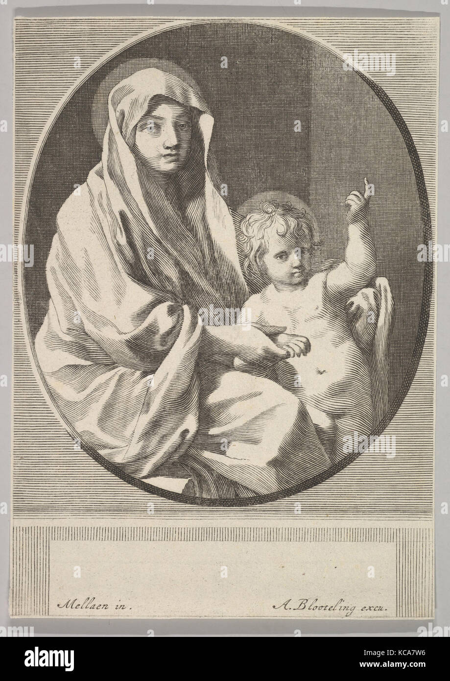 Virgin and Child, Engraving (reverse copy), sheet: 7 5/8 x 5 3/8 in. (19.3 x 13.7 cm), Prints, Abraham Blooteling (Dutch, 1640 Stock Photo