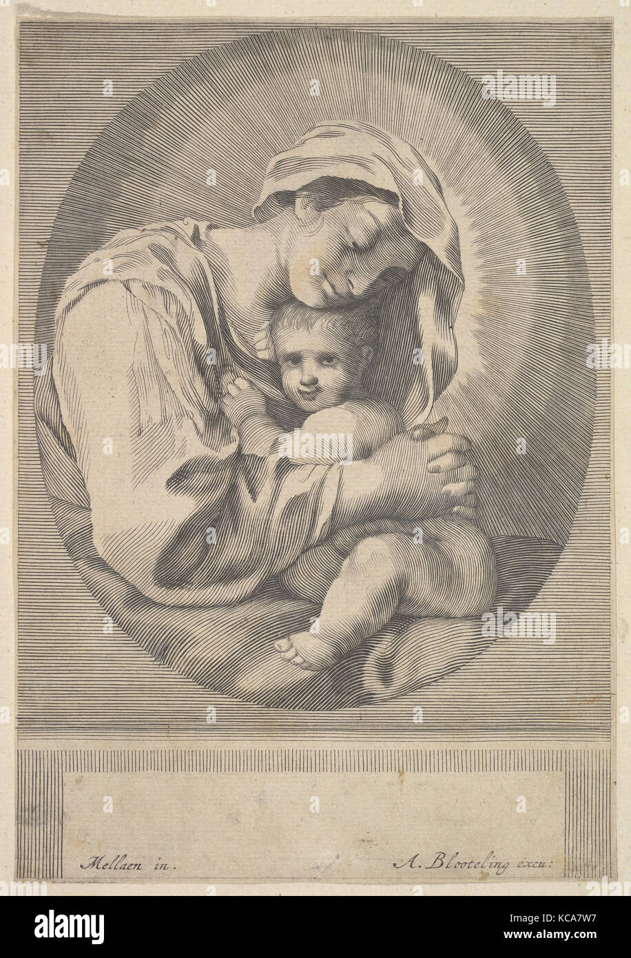 Virgin and Child, Engraving; reverse copy, sheet: 7 3/4 x 5 7/16 in. (19.7 x 13.8 cm), Prints, Abraham Blooteling (Dutch, 1640 Stock Photo