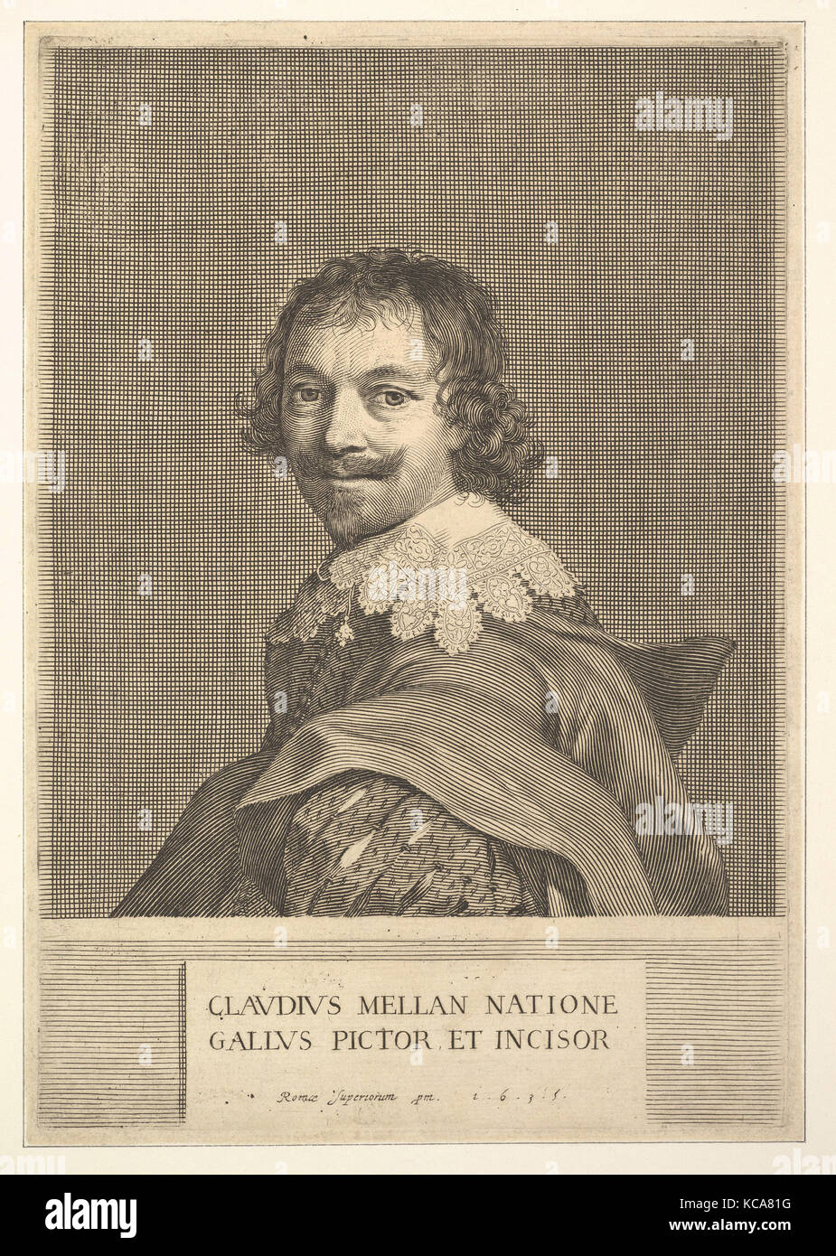 Claude Mellan: Self Portrait, 1635, Engraving; first state of two, sheet: 9 x 6 1/4 in. (22.8 x 15.9 cm), Prints, Claude Mellan Stock Photo