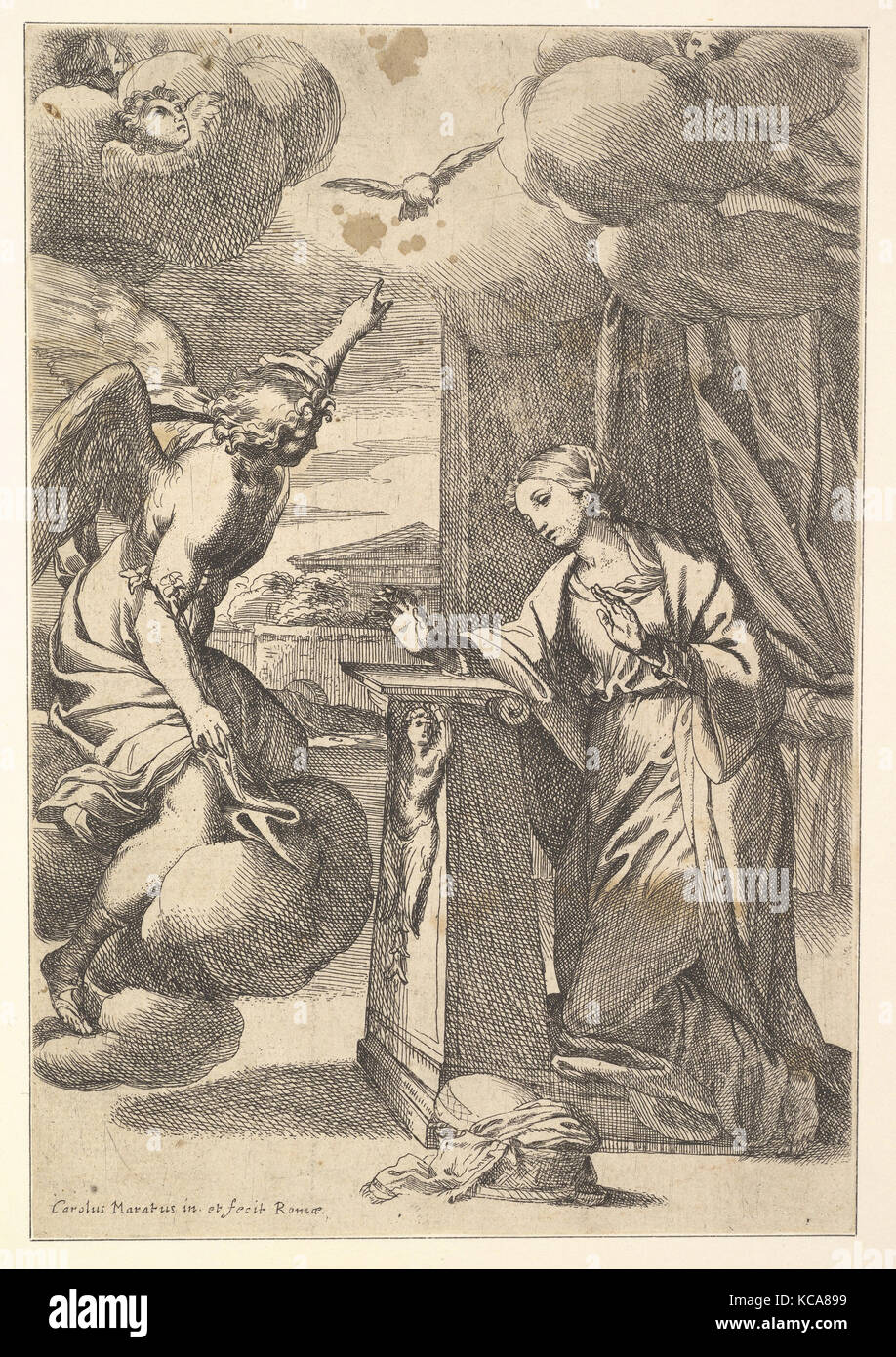 The Annunciation, Etching; second state of two (Bartsch), sheet: 11 x 7 1/2 in. (28 x 19 cm), Prints, Carlo Maratti (Italian Stock Photo