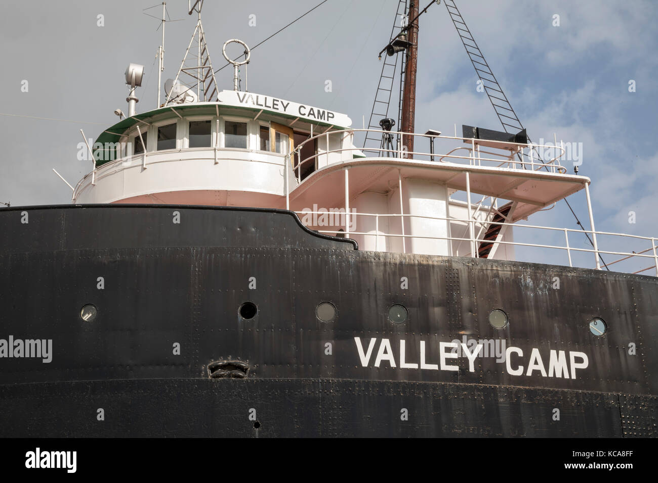 Sault Ste Marie, Michigan - The Valley Camp, a retired Great Lakes freighter formerly owned by Republic Steel, now a maritime museum. Stock Photo