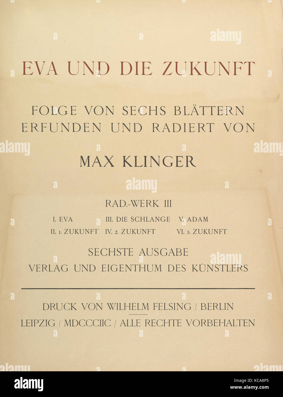 Title Page from Eva und die Zukunft (Rad.-Werk  III), Max Klinger, 1898 Stock Photo