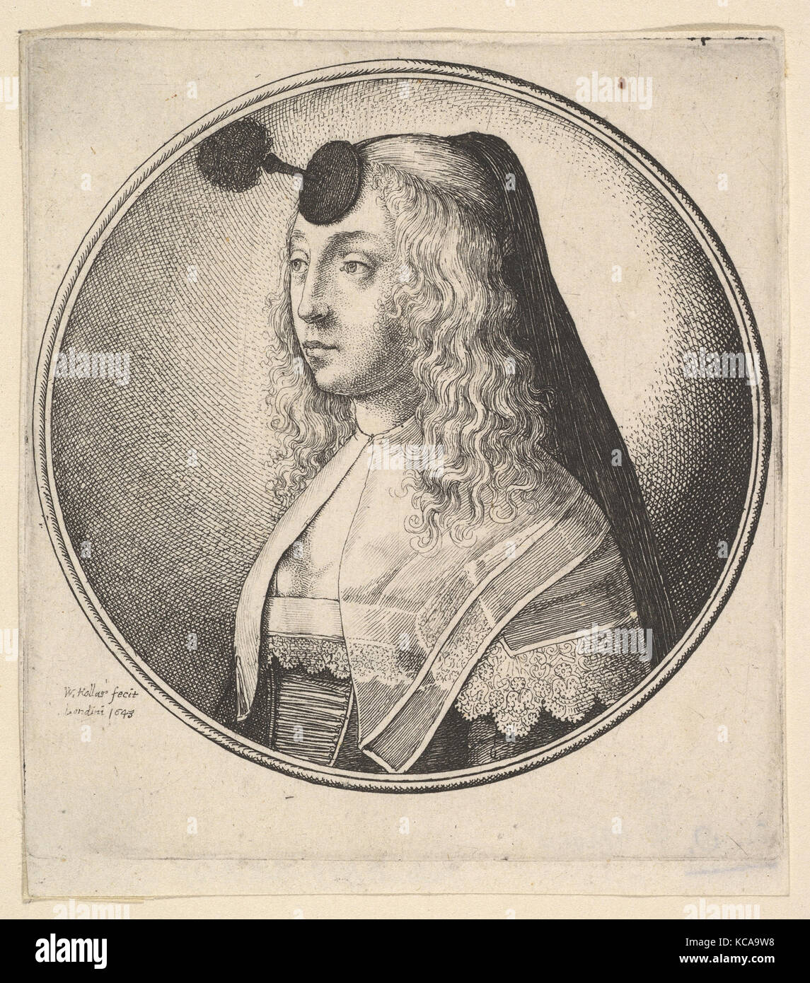 Woman with houpette on forehead turned to left, Wenceslaus Hollar, 1643 Stock Photo