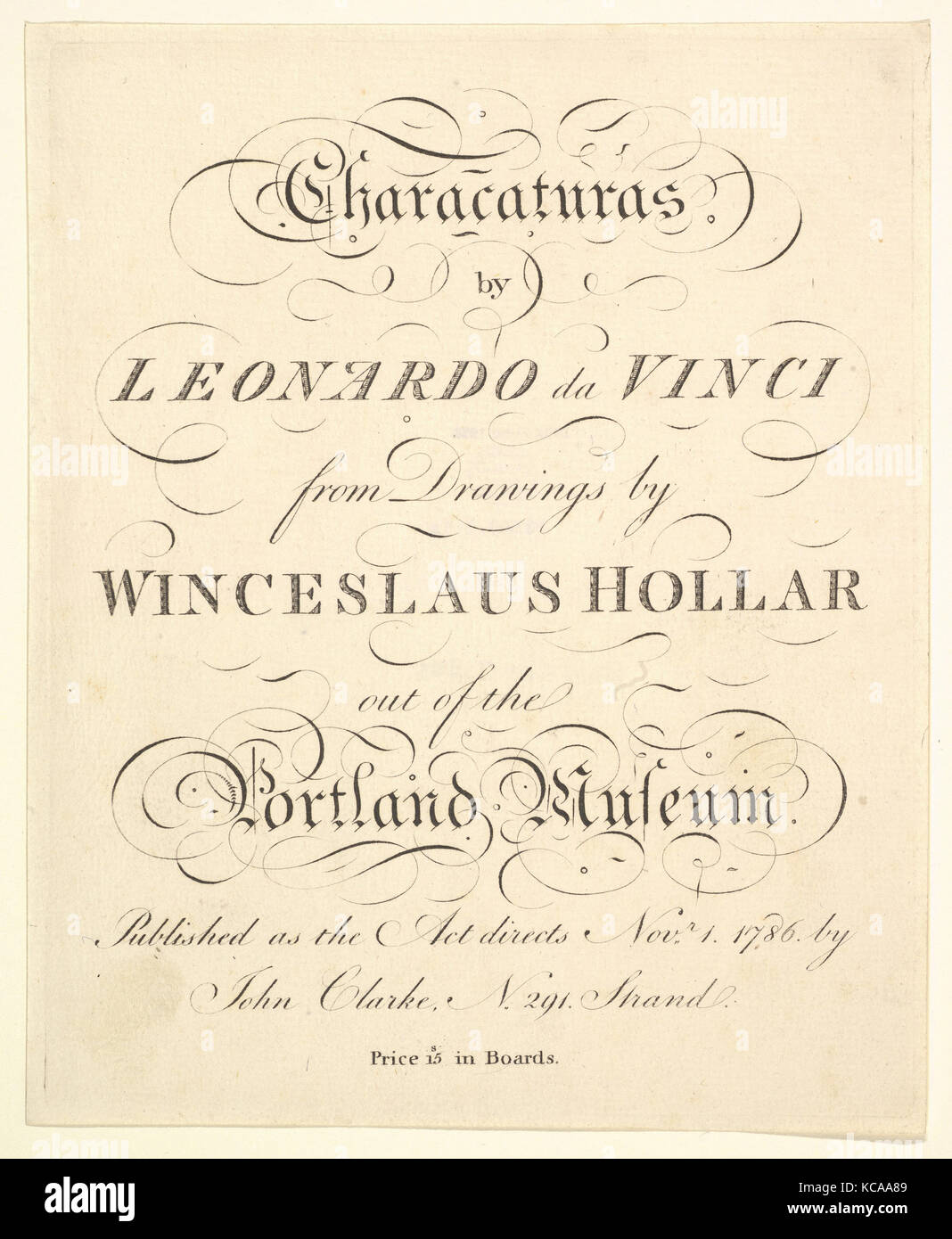 Title Page: Characaturas by Leonardo da Vinci, from Drawings by Wincelslaus Hollar, out of the Portland Museum Stock Photo