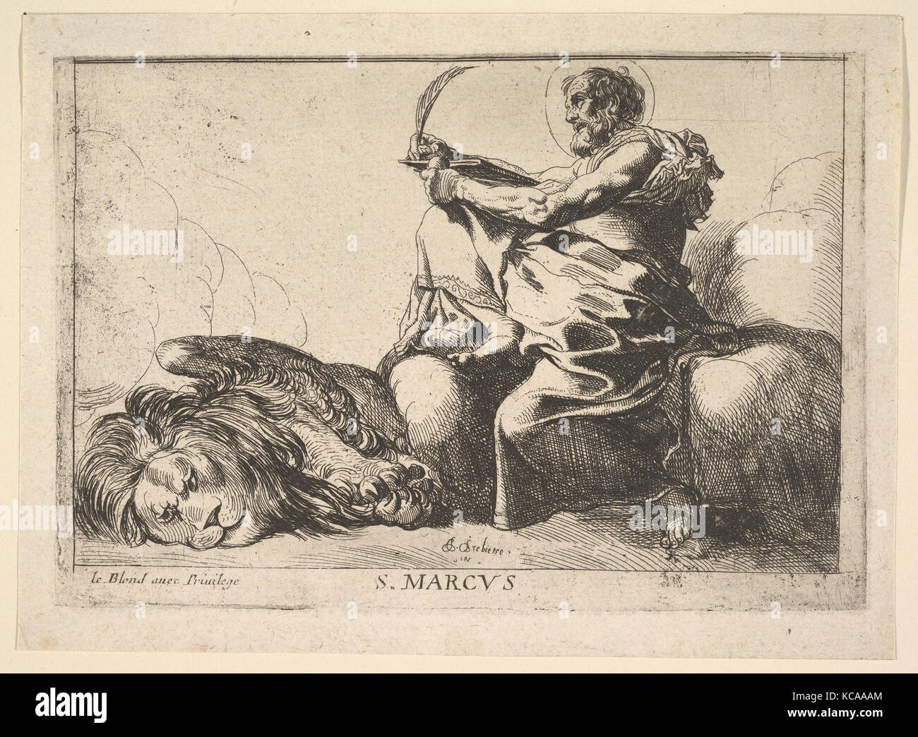 St. Mark, 1615–42, Etching, Sheet: 5 5/16 x 7 5/16 in. (13.5 x 18.5cm), Prints, Pierre Brebiette (French, Mantes-sur-Seine ca. 1 Stock Photo