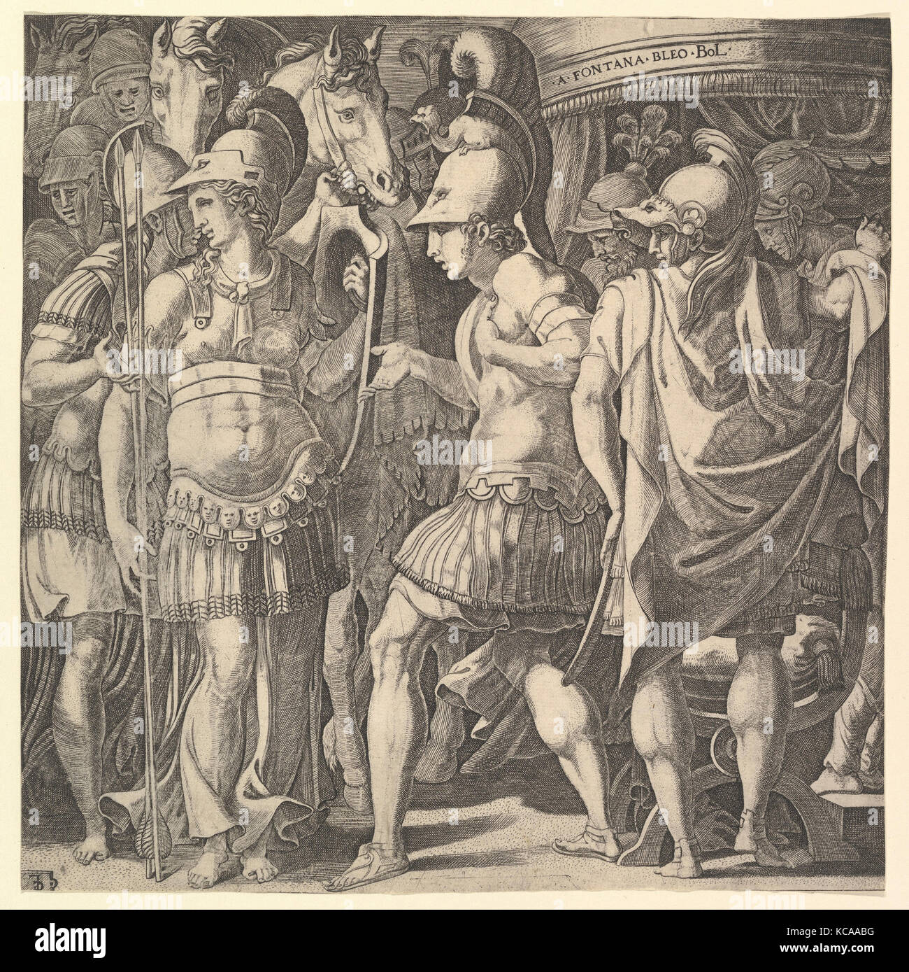 Alexander welcoming Thalestris and the Amazons, Master FG, mid-16th century Stock Photo