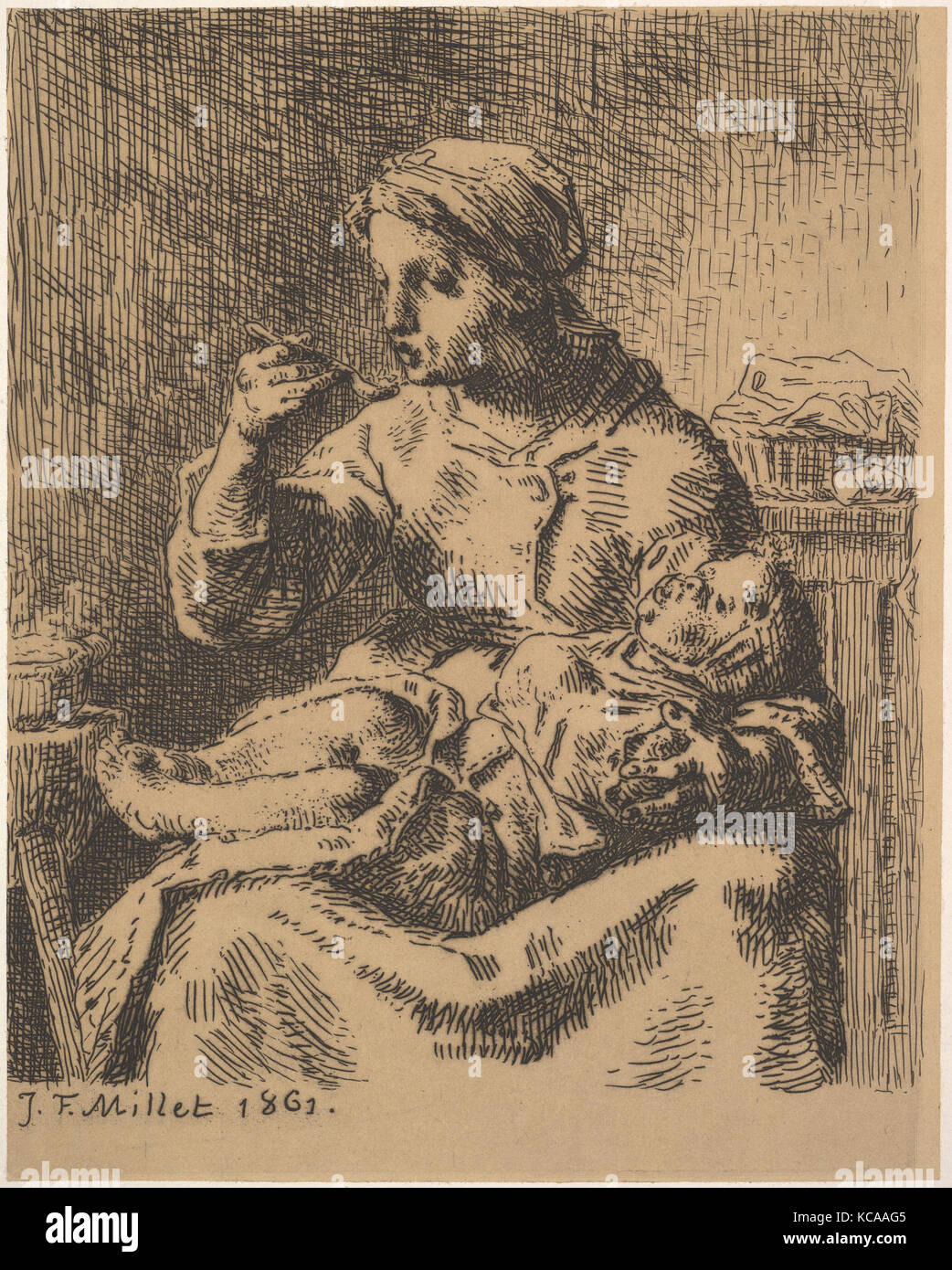 Cooling the Porridge, 1861, Etching on chine collé; fifth (final) state, image: 6 1/2 x 5 3/16 in. (16.5 x 13.2 cm), Prints Stock Photo