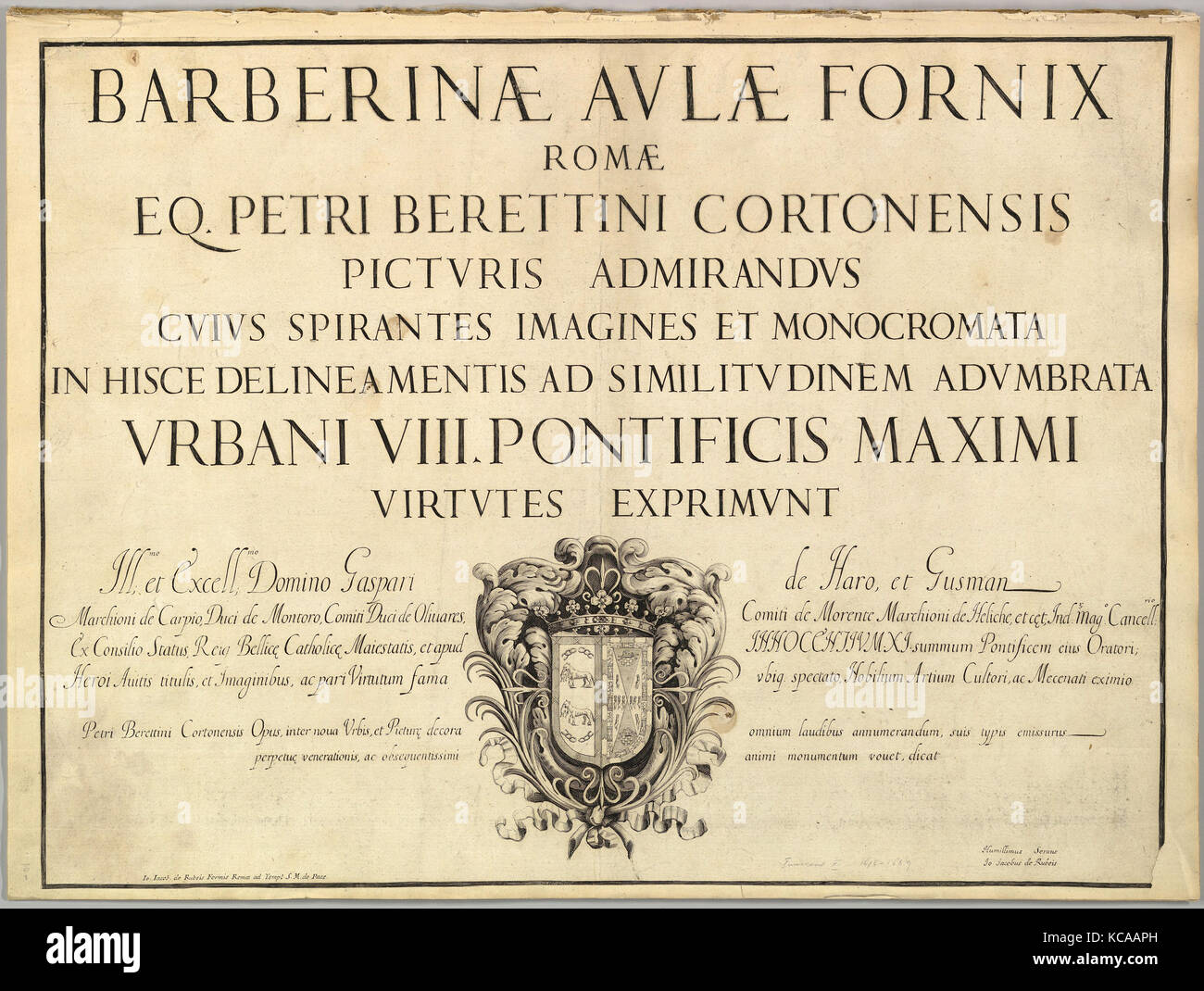 Title Page, from Barberinae aulae fornix, Anonymous, Italian, 17th century, After Pietro da Cortona, ca. 1677 Stock Photo