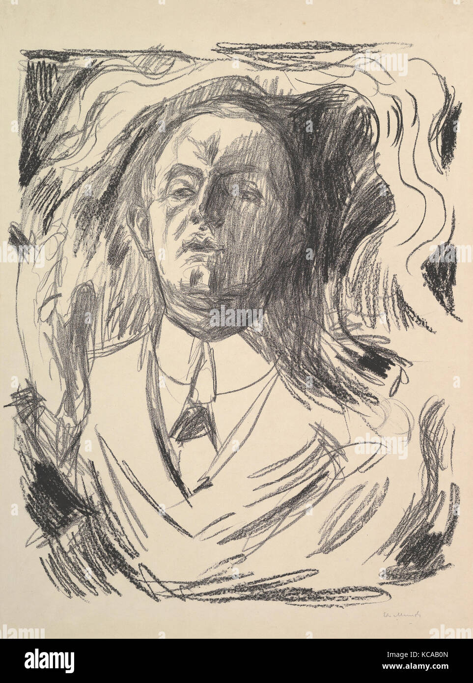 Self-Portrait with a Cigar, 1908–9, Lithograph, plate: 22 5/16 x 17 15/16 inches (56.7 x 45.6 cm), Prints, Edvard Munch Stock Photo