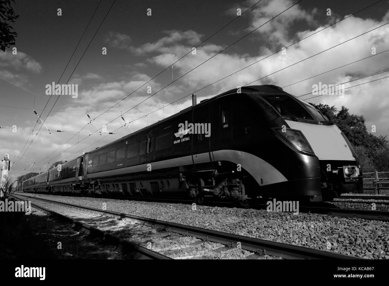 180 Zephyr class, Grand Central Trains, High Speed Diesel Train, East Coast Main Line Railway, Peterborough, Cambridgeshire, England, UK Stock Photo