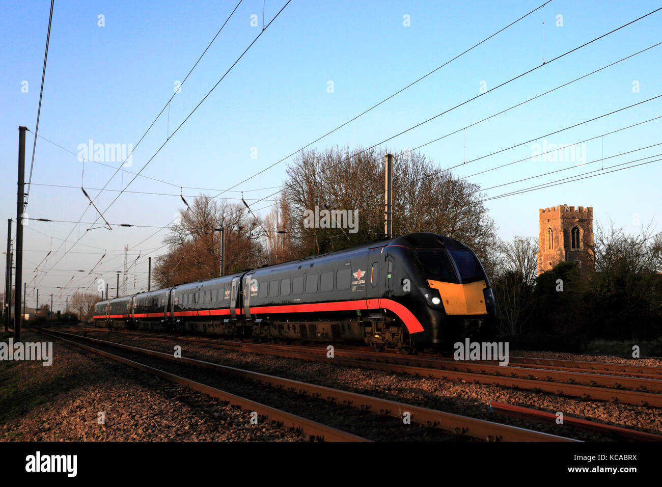180 Zephyr class, Grand Central Trains, Offord Cluny village, East Coast Main Line Railway, Peterborough, Cambridgeshire, England, UK Stock Photo