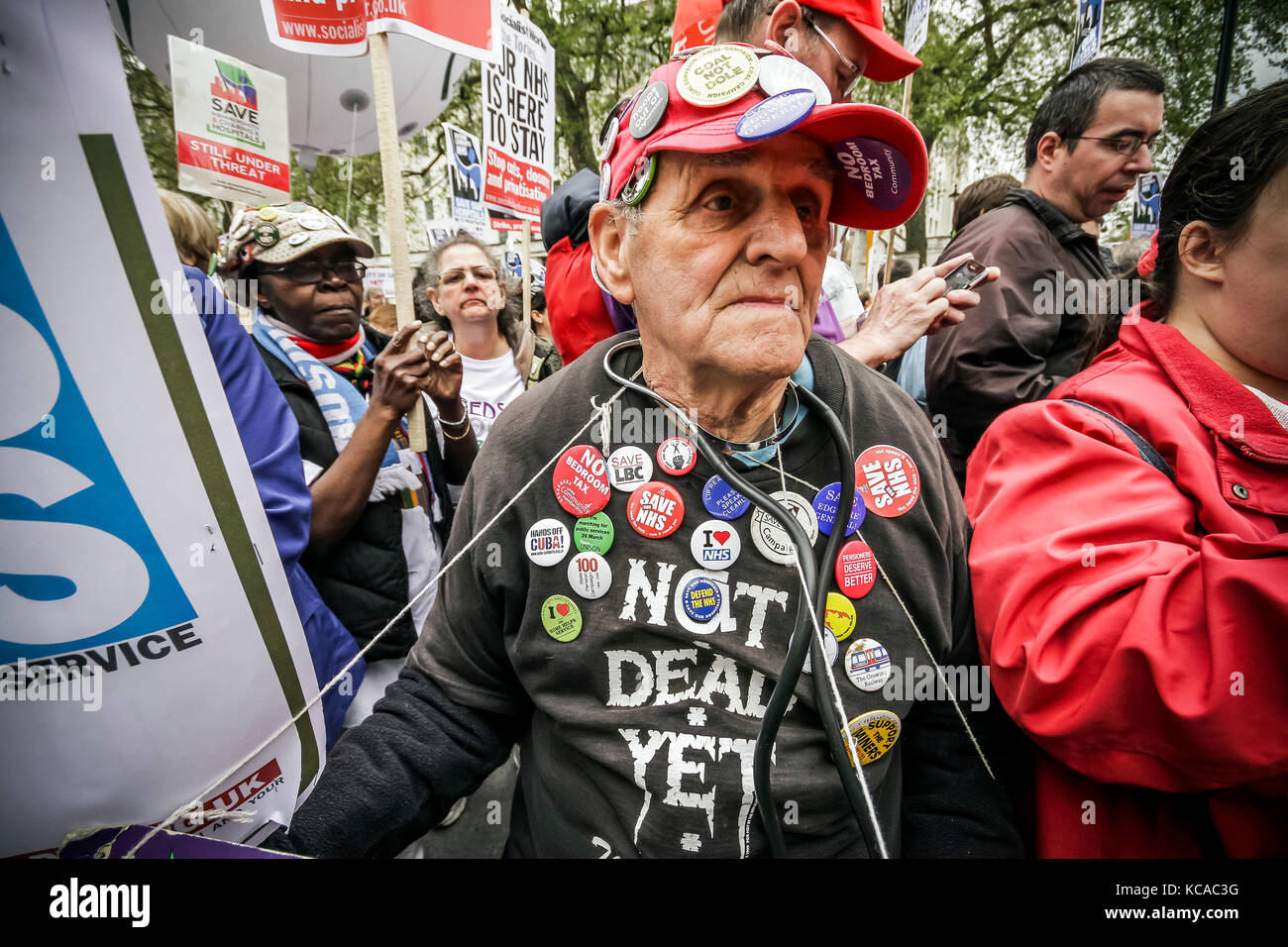 Protesters march and rally over NHS reforms. London, UK. Stock Photo