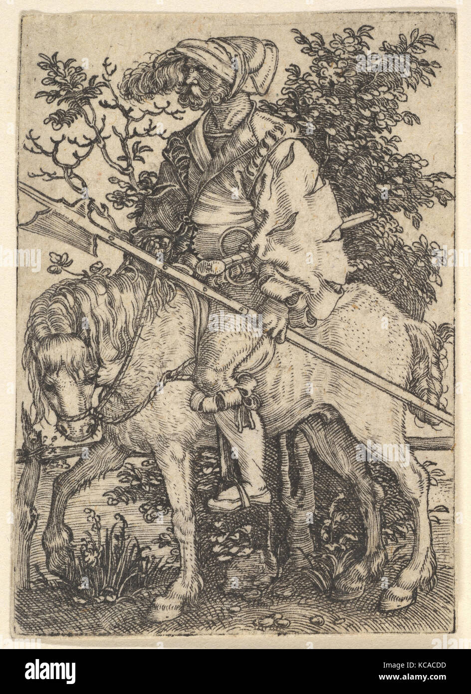 Halberdier on Horseback, Barthel Beham, early 16th century Stock Photo