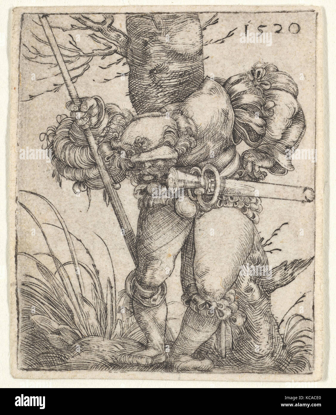 Bending Soldier Leaning against a Tree, Barthel Beham, 1520 Stock Photo