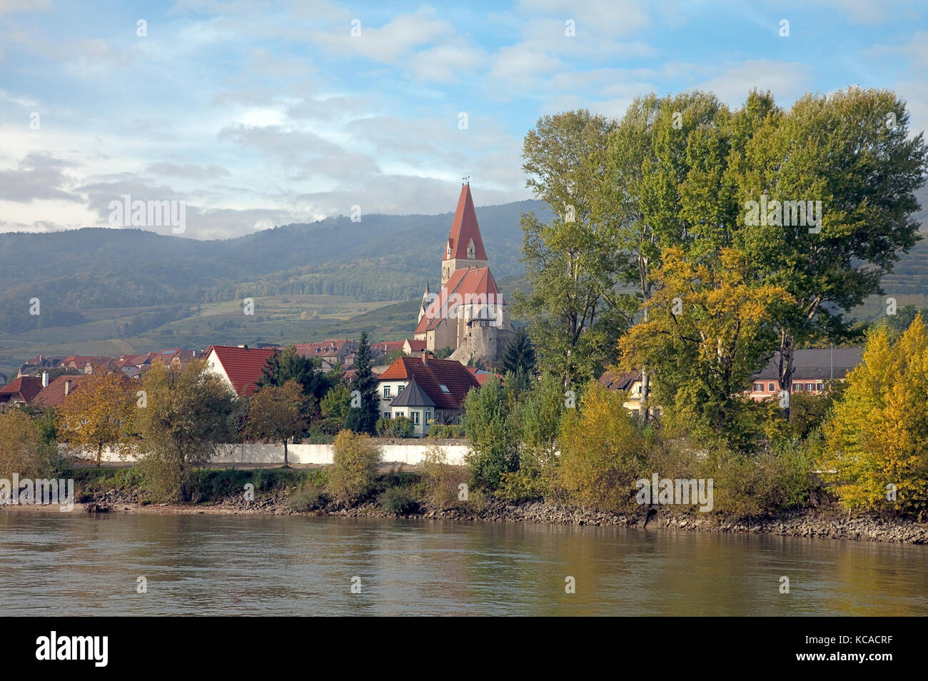 Wachau Valley, Austria:  Weissenkirchen, in the heart of the Austrian wine-growing region.  Area is thought to be the origin of the Riesling grape, an Stock Photo