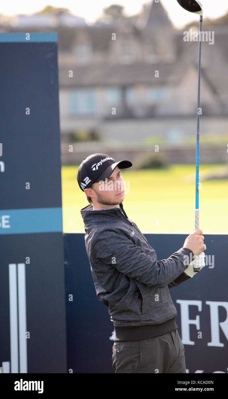 Fife, Scotland, UK. 3rd Oct, 2017. Austin Connelly plays a practice