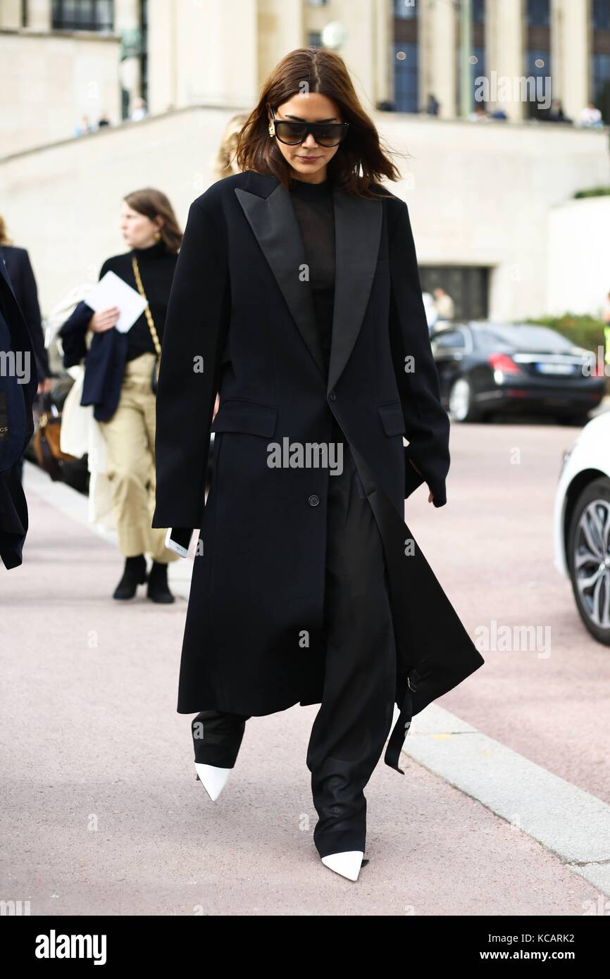 Christine Centenera seen wearing coat, black dress, Bottega Veneta