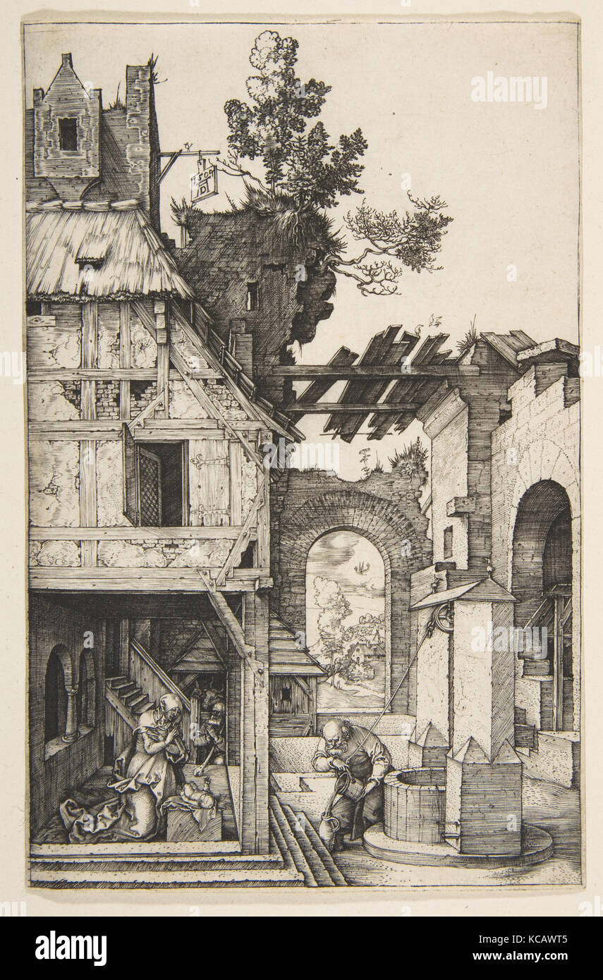 The Nativity, 1504, Engraving, Sheet: 7 5/16 × 4 3/16 in. (18.5 × 10.7 cm), Prints, Albrecht Dürer (German, Nuremberg 1471–1528 Stock Photo