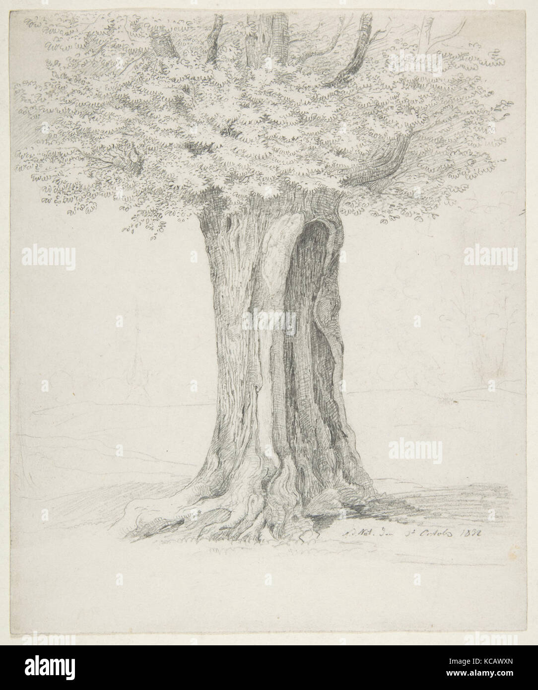 Study of a Tree; verso: Study of Houses, Ernst Ferdinand Oehme, 1832 Stock Photo