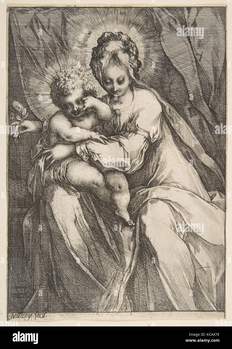 Madonna with a Rose, 1595–1616, Etching, Sheet (trimmed): 8 in. × 5 9/16 in. (20.3 × 14.2 cm), Prints, Jacques Bellange (French Stock Photo