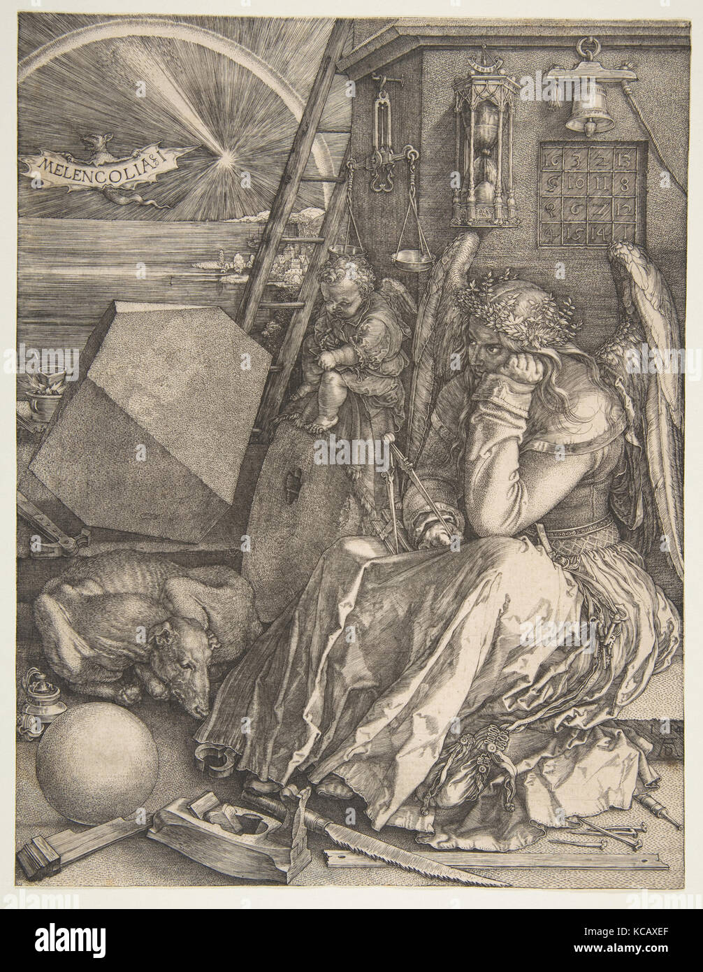 Melencolia I, 1514, Engraving, Sheet: 9 1/2 × 7 5/16 in. (24.1 × 18.5 cm), Prints, Albrecht Dürer (German, Nuremberg 1471–1528 Stock Photo