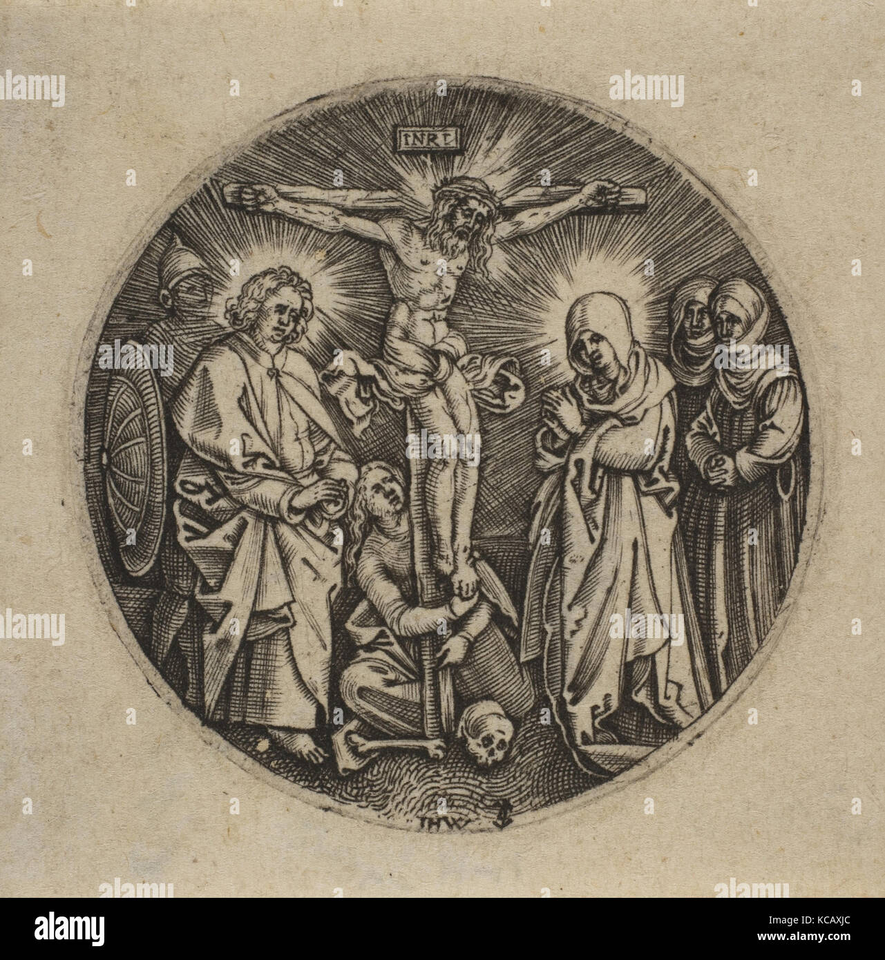 The Crucifixion (Round) (copy), n.d., Engraving, Sheet: 1 3/4 × 1 3/4 in. (4.5 × 4.5 cm), Prints, Jan (Johannes) Wierix Stock Photo