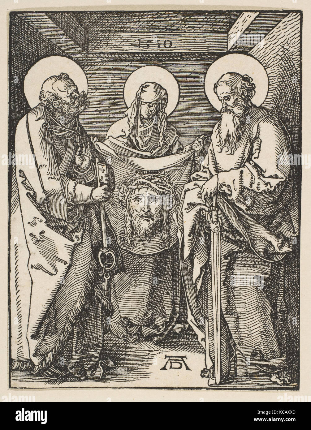 Saint Veronica between Saints Peter and Paul, from The Small Passion, Albrecht Dürer, 1510 Stock Photo
