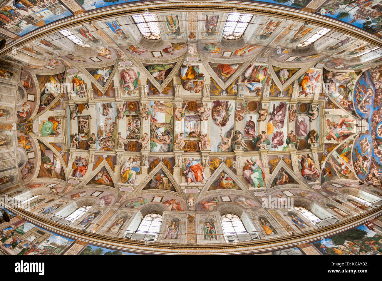 Ceiling of the Sistine Chapel in the Vatican in Rome. Stock Photo