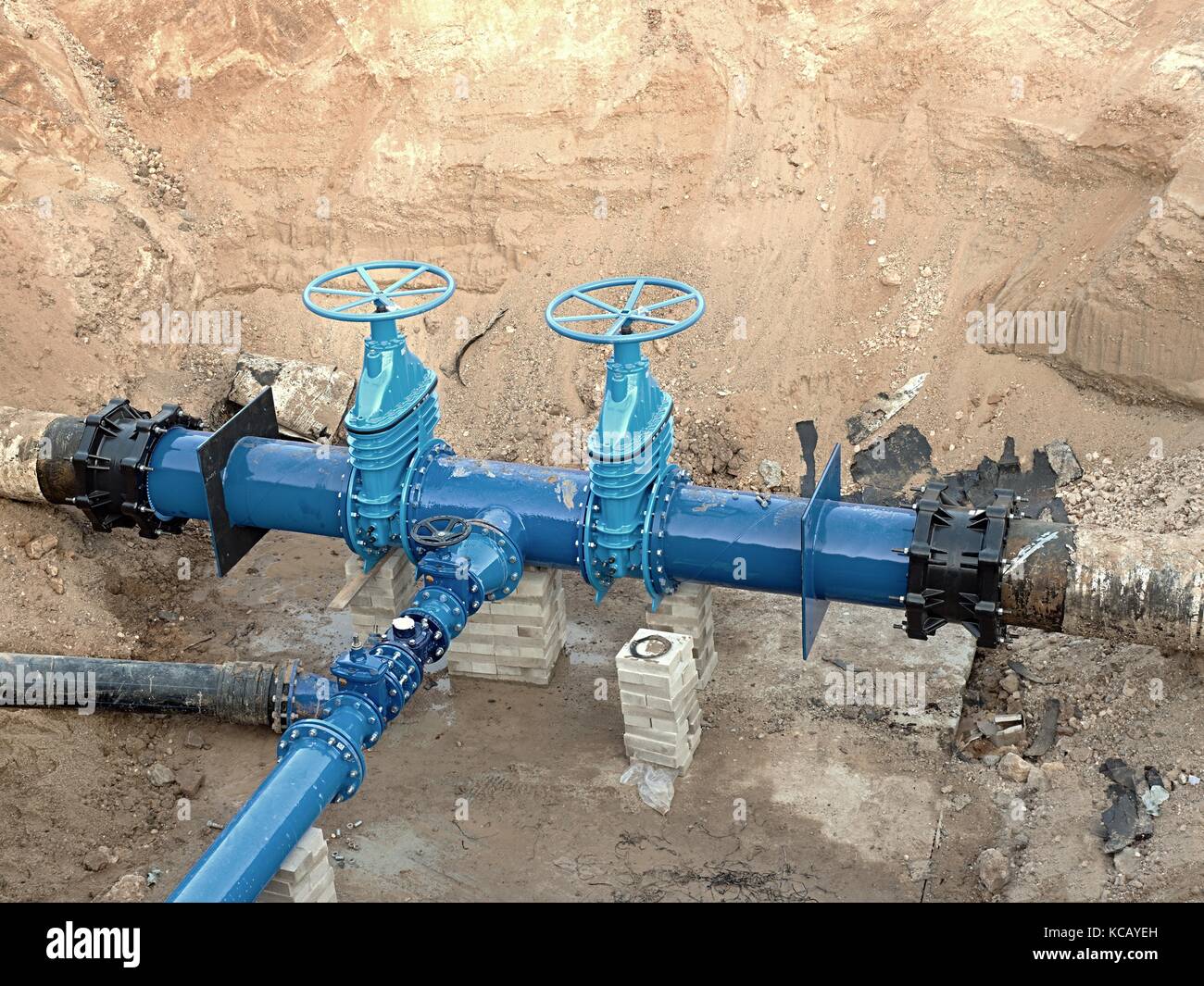 500mm drink water pipes joined with new blue Gate valves and new black