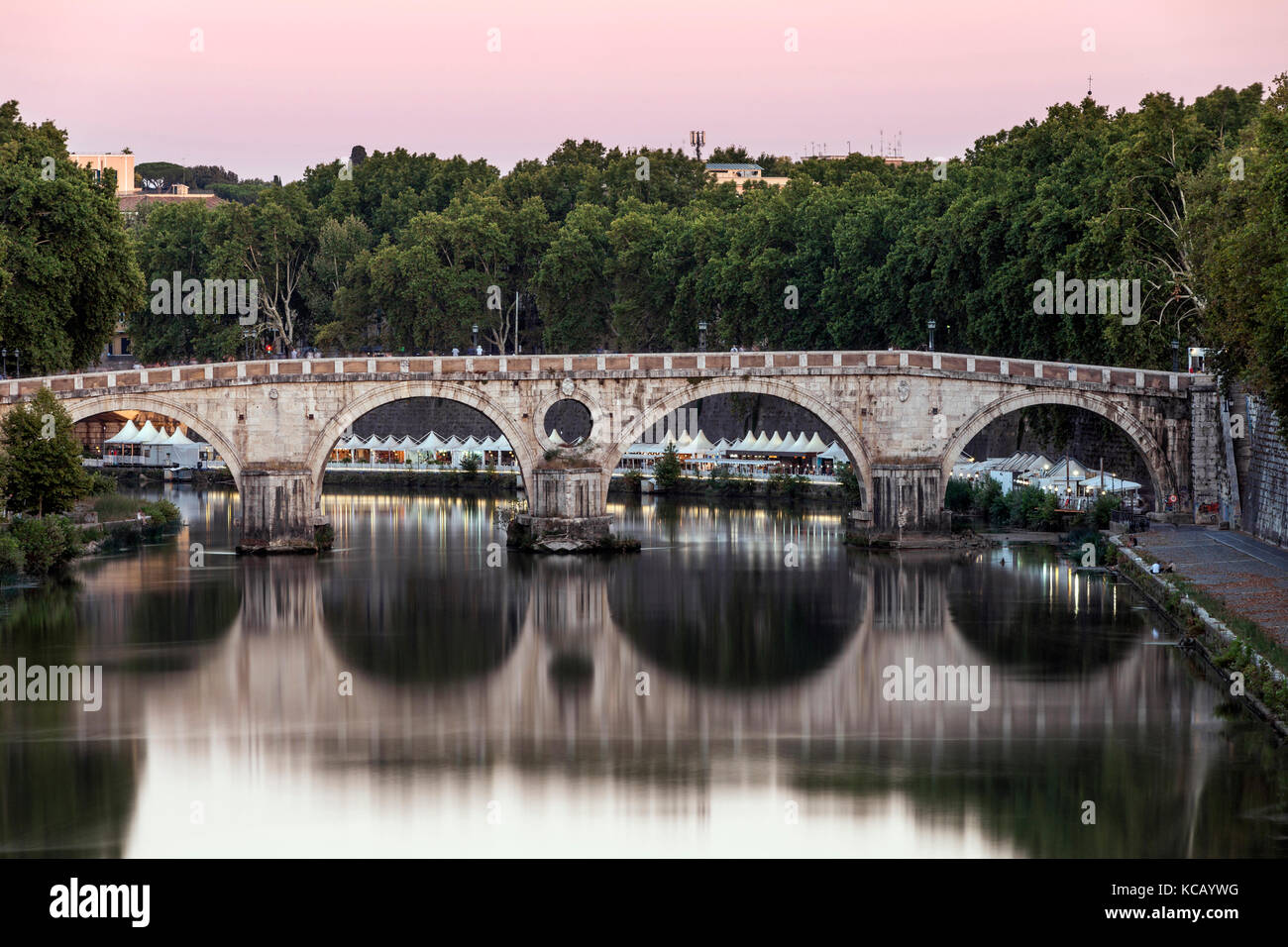 Ponte Sisto (Sisto bridge) spanning the Tiber River in Rome. Stock Photo