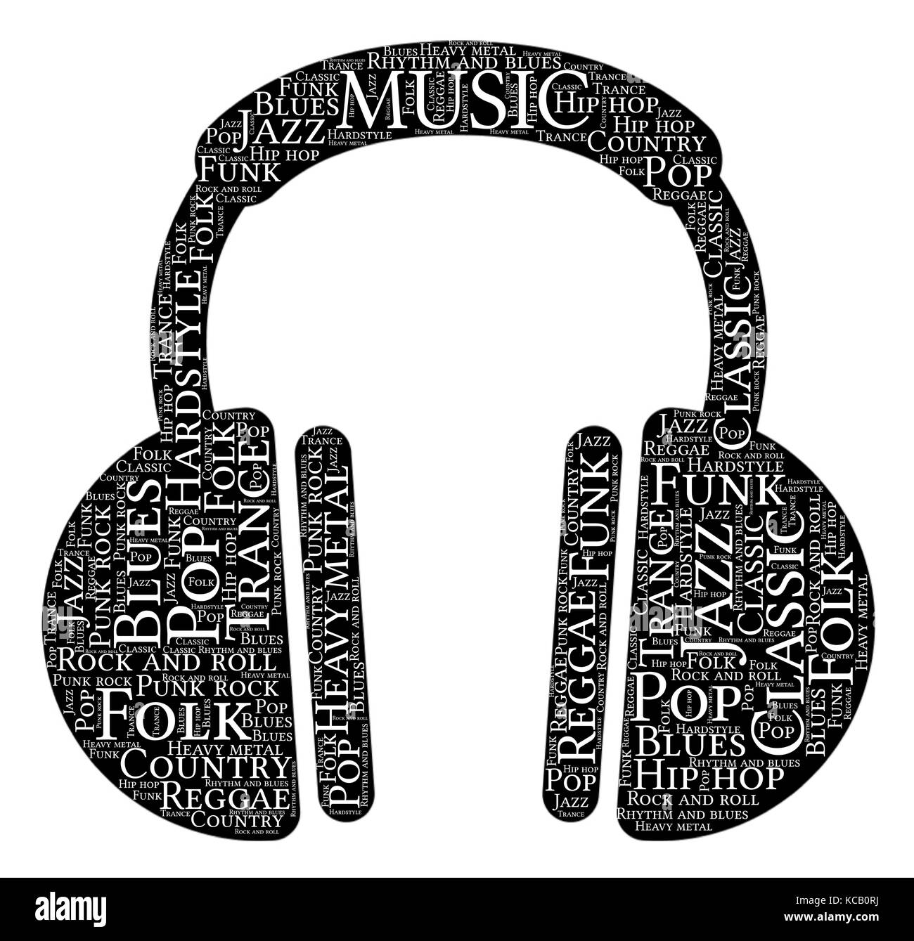 Words cloud of Music made of a headphones shape with tags on white background Stock Vector Image
