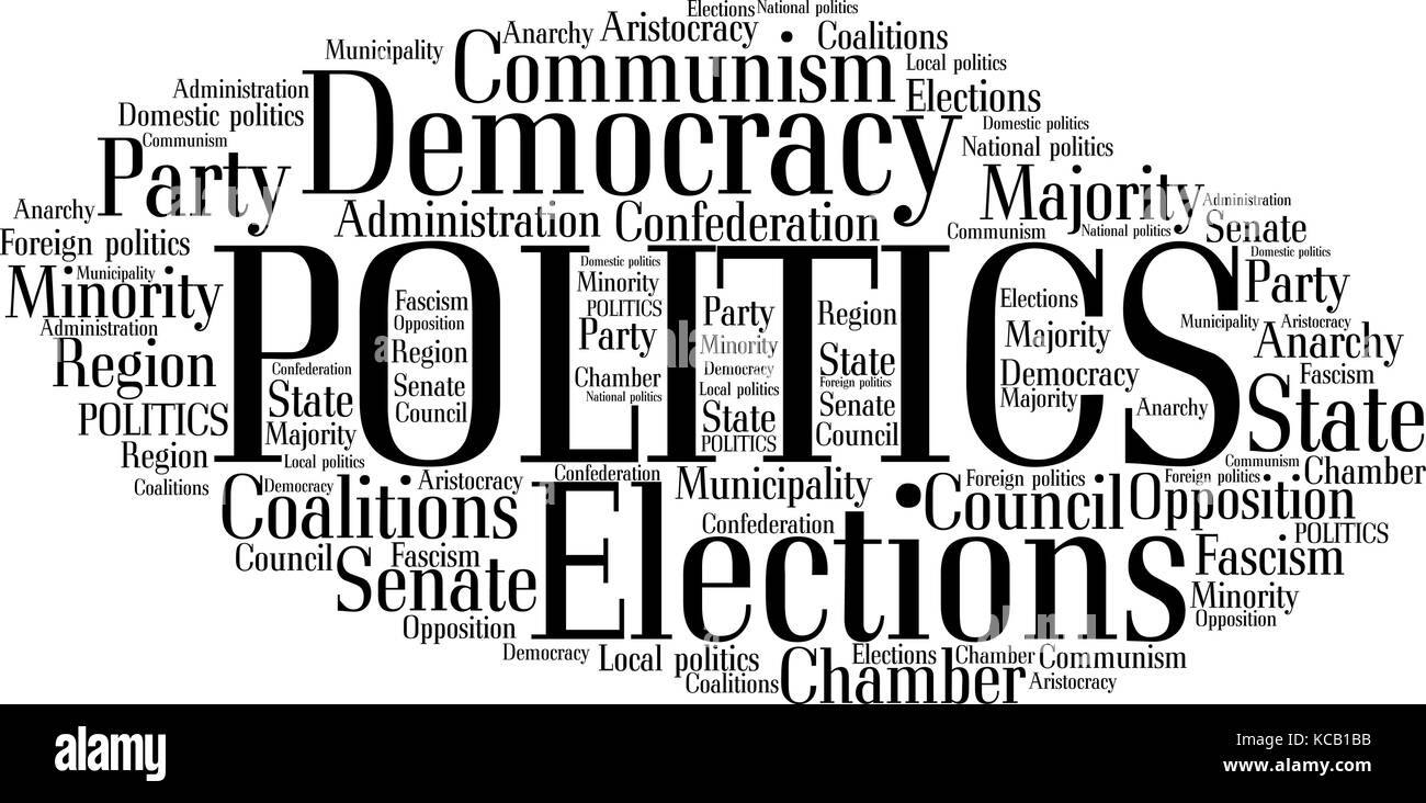 Words cloud of Politics with tags on white background. Stock Vector