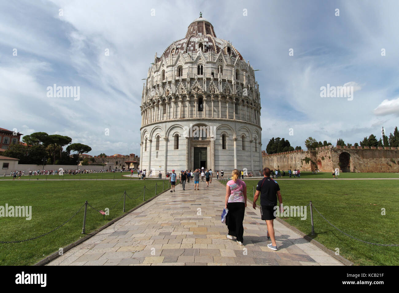 PISA, ITALY, September 15, 2015 : Pisa Baptistry of St. John on Piazza dei Miracoli. Piazza del Duomo is a wide walled area located in Pisa, Stock Photo