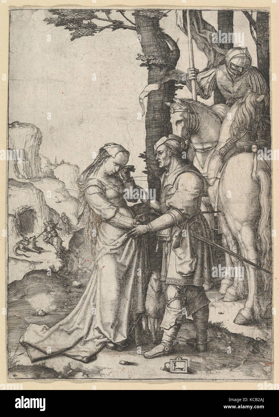 St. George Liberating the Princess, Lucas van Leyden, ca. 1508 Stock Photo