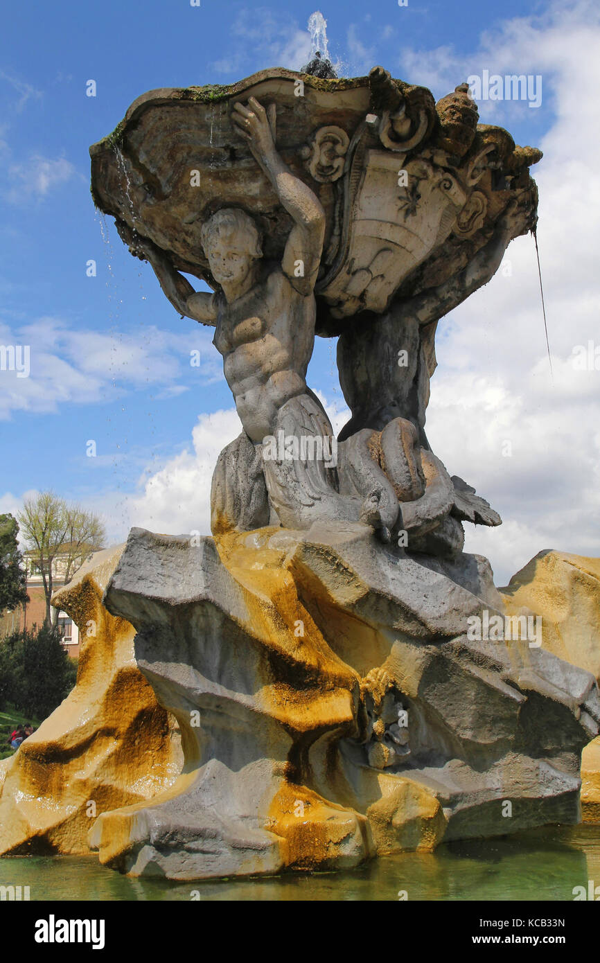 ROMA, ITALY, APRIL 3, 2013 : Triton Fountain sculpture in Rome. Fontana del Tritone is a seventeenth century fountain, by the Baroque sculptor Gian Lo Stock Photo