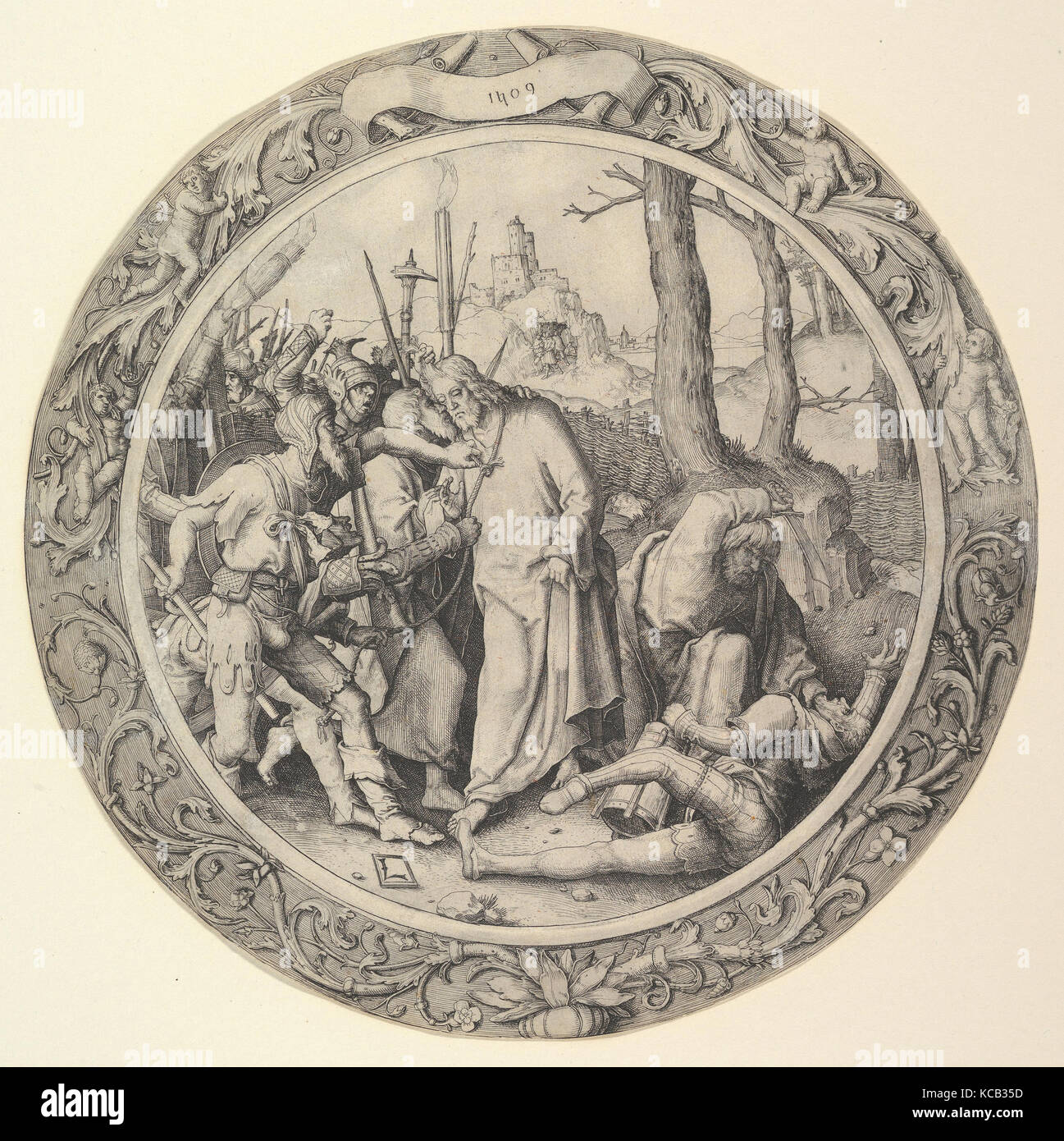 The Betrayal of Christ, (Christ Taken Captive), from the Circular Passion, Lucas van Leyden, 1509 Stock Photo