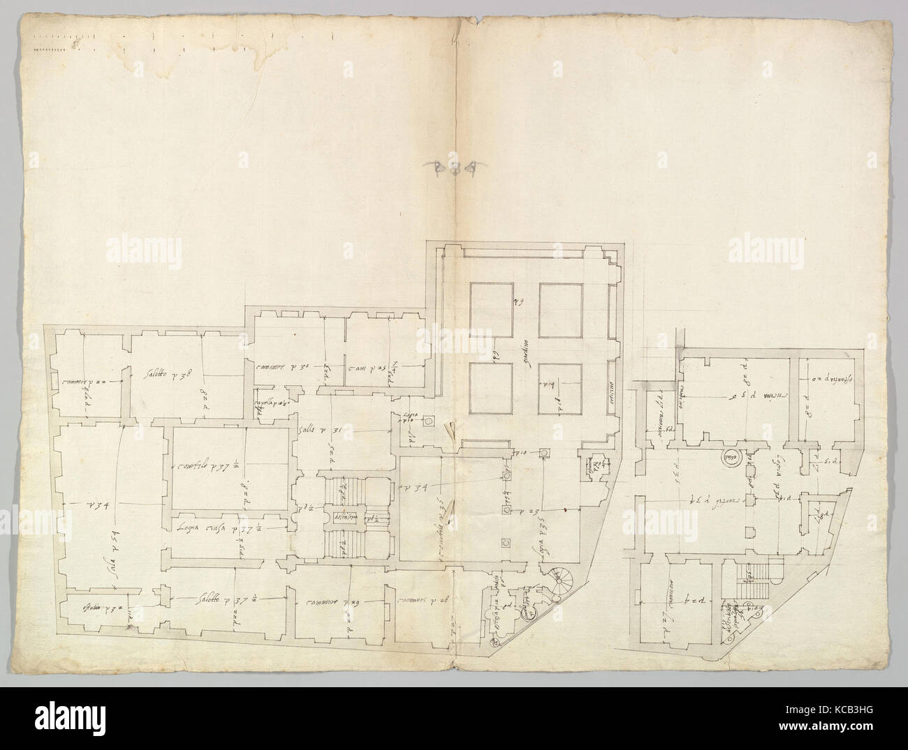 Unidentified palace, plan (recto) blank (verso), early to mid-16th century Stock Photo