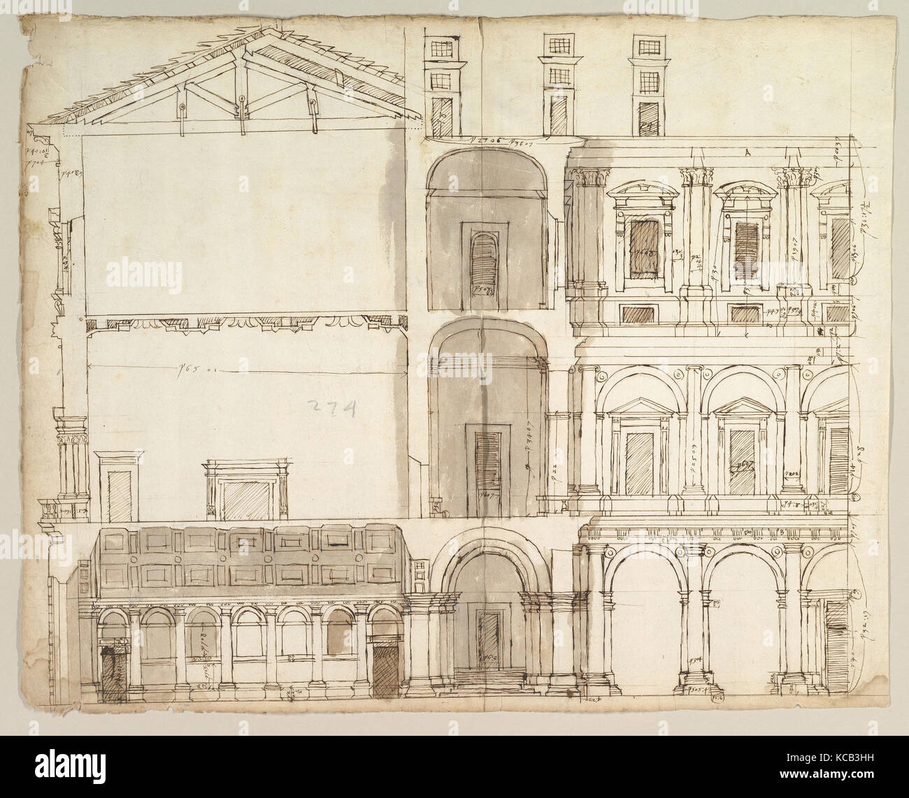 Palazzo Farnese, section (recto) blank (verso), early to mid-16th century Stock Photo
