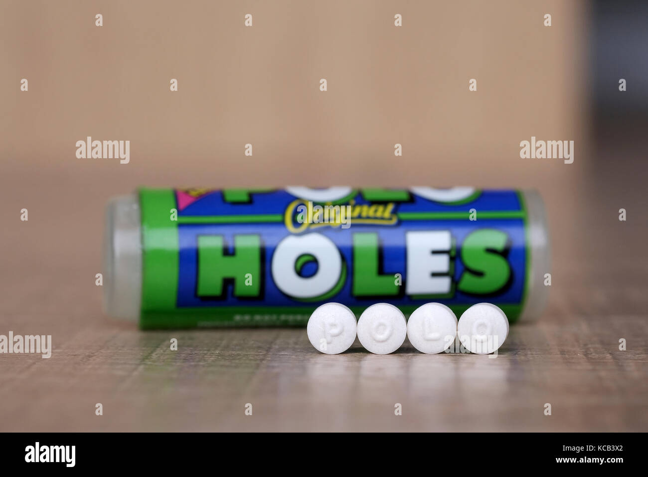 A small tube of Rowntree Mackintosh Polo Holes. A limited edition of the famous mint with the hole manufactured in the 1990's Stock Photo