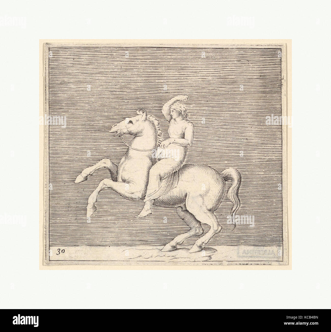 Woman on Rearing Horse, Anonymous, Italian, 16th century, After Battista Franco, published ca. 1599–1622 Stock Photo
