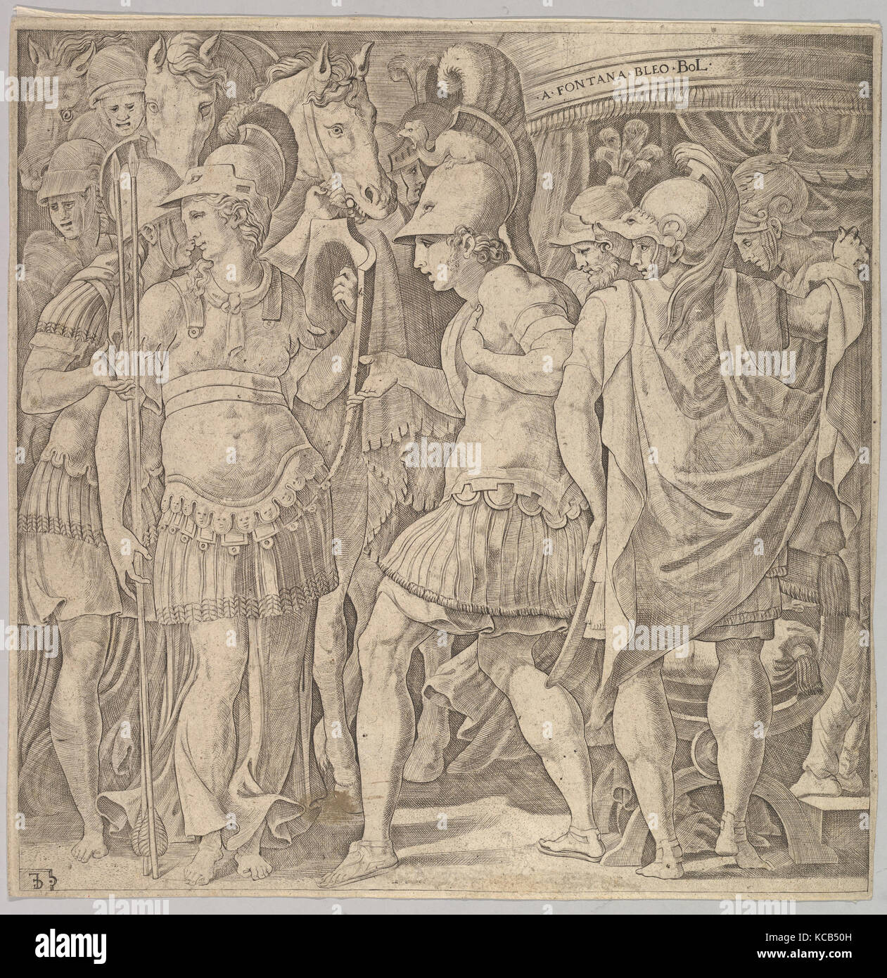 Alexander welcoming Thalestris and the Amazons, Master FG, mid-16th century Stock Photo
