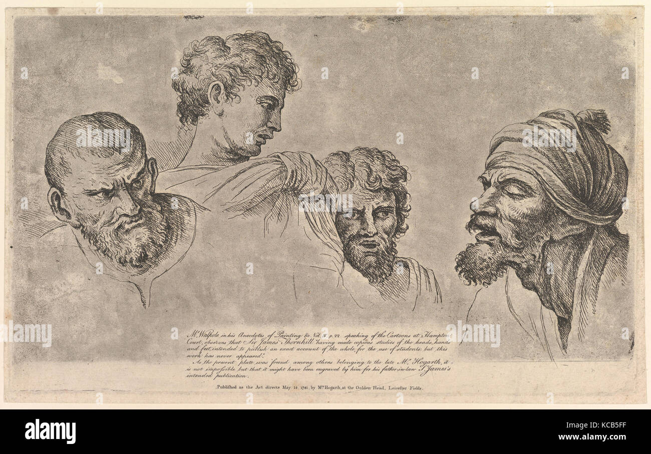 Four Heads From the Raphael Cartoons at Hampton Court, Possibly by William Hogarth, May 14, 1781 Stock Photo