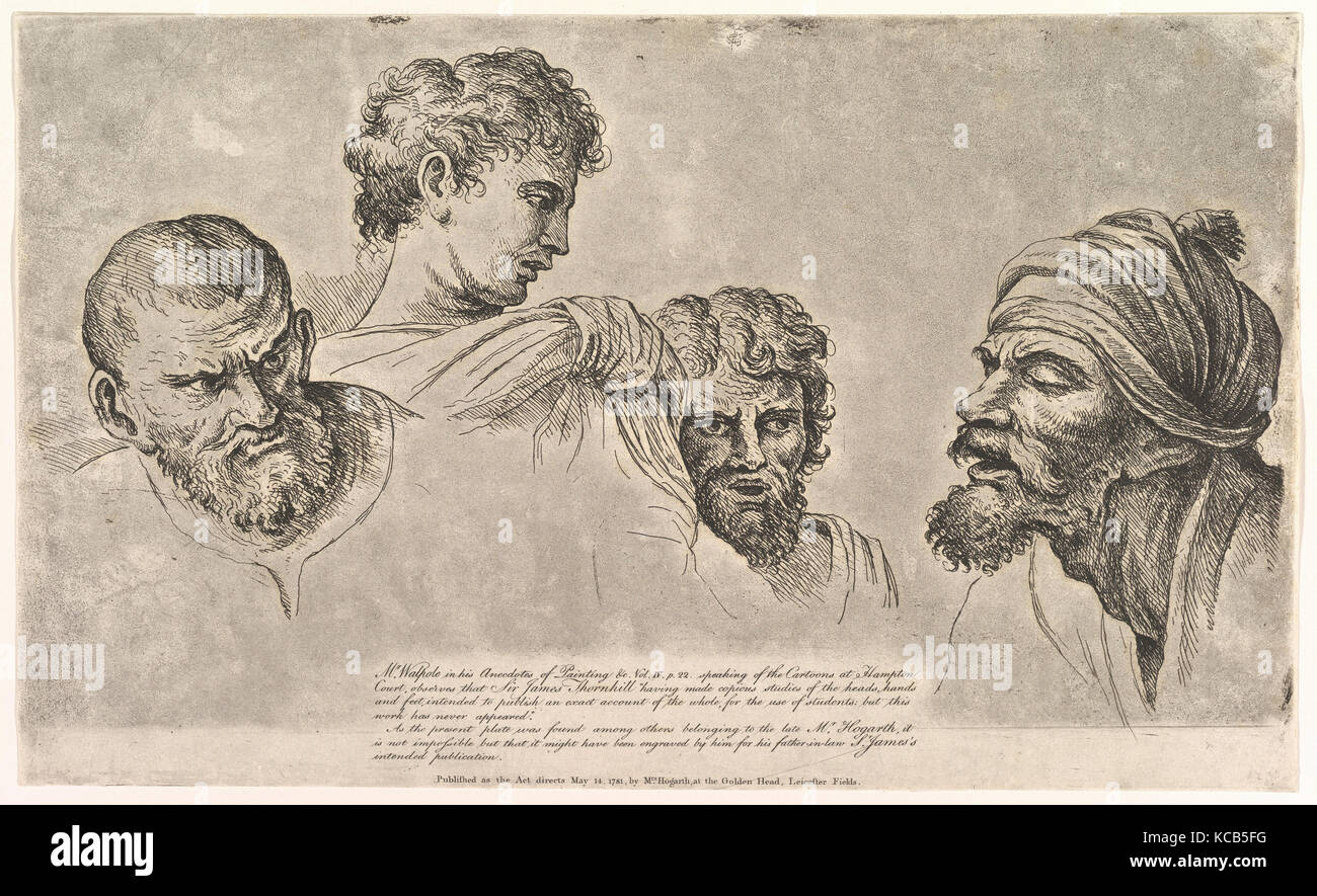 Four Heads From the Raphael Cartoons at Hampton Court, After Raphael, May 14, 1781 Stock Photo