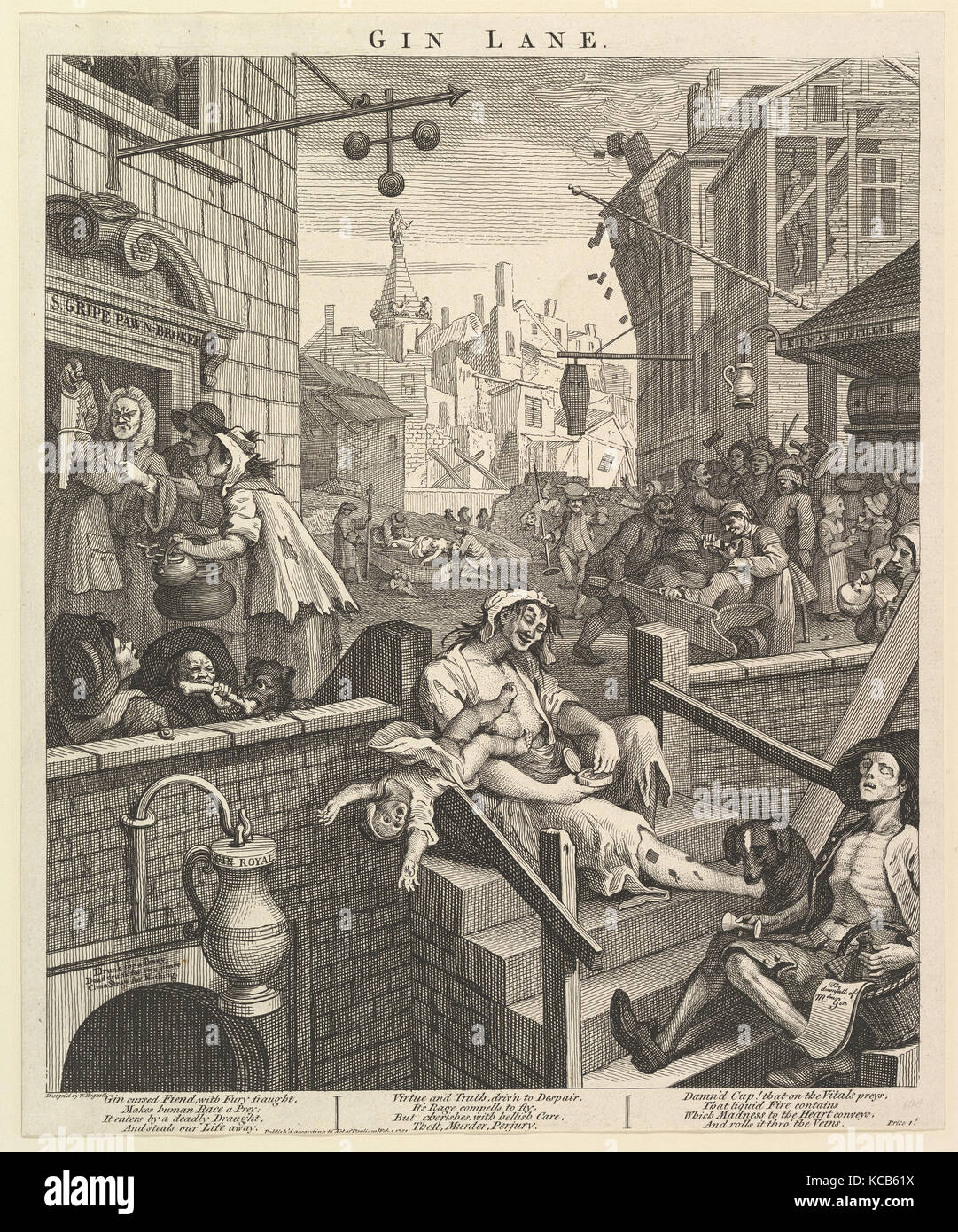Gin Lane, February 1, 1751, Etching and engraving; third state of three, sheet: 15 1/16 x 12 1/2 in. (38.3 x 31.7 cm), Prints Stock Photo