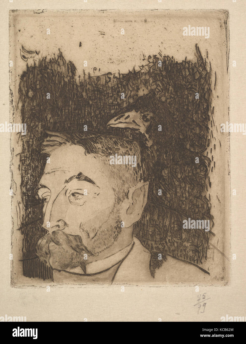 Portrait of Stéphane Mallarmé, 1891, etching, 7 3/16 x 5 11/16 in. (18.3 x 14.4 cm): plate, Prints, Paul Gauguin (French, Paris Stock Photo